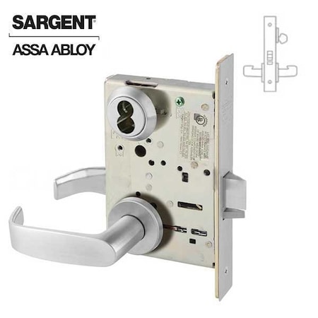 Sargent 8200 Series Mortise Lock Mechanical Classroom Lock provided with LFIC (removable core) LN Trim L Ros SRG-63-8237-LNL-26D